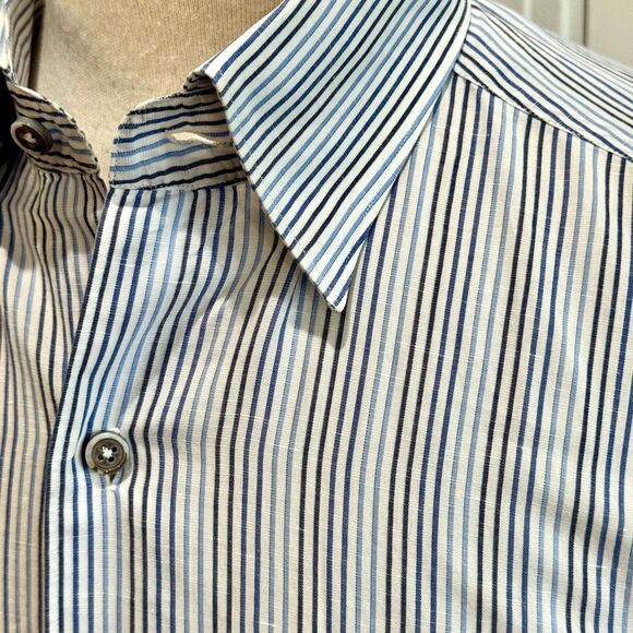 Ermenegildo Zegna Linen Blend Striped Dress Shirt. Size 17. - Picture 3 of 7